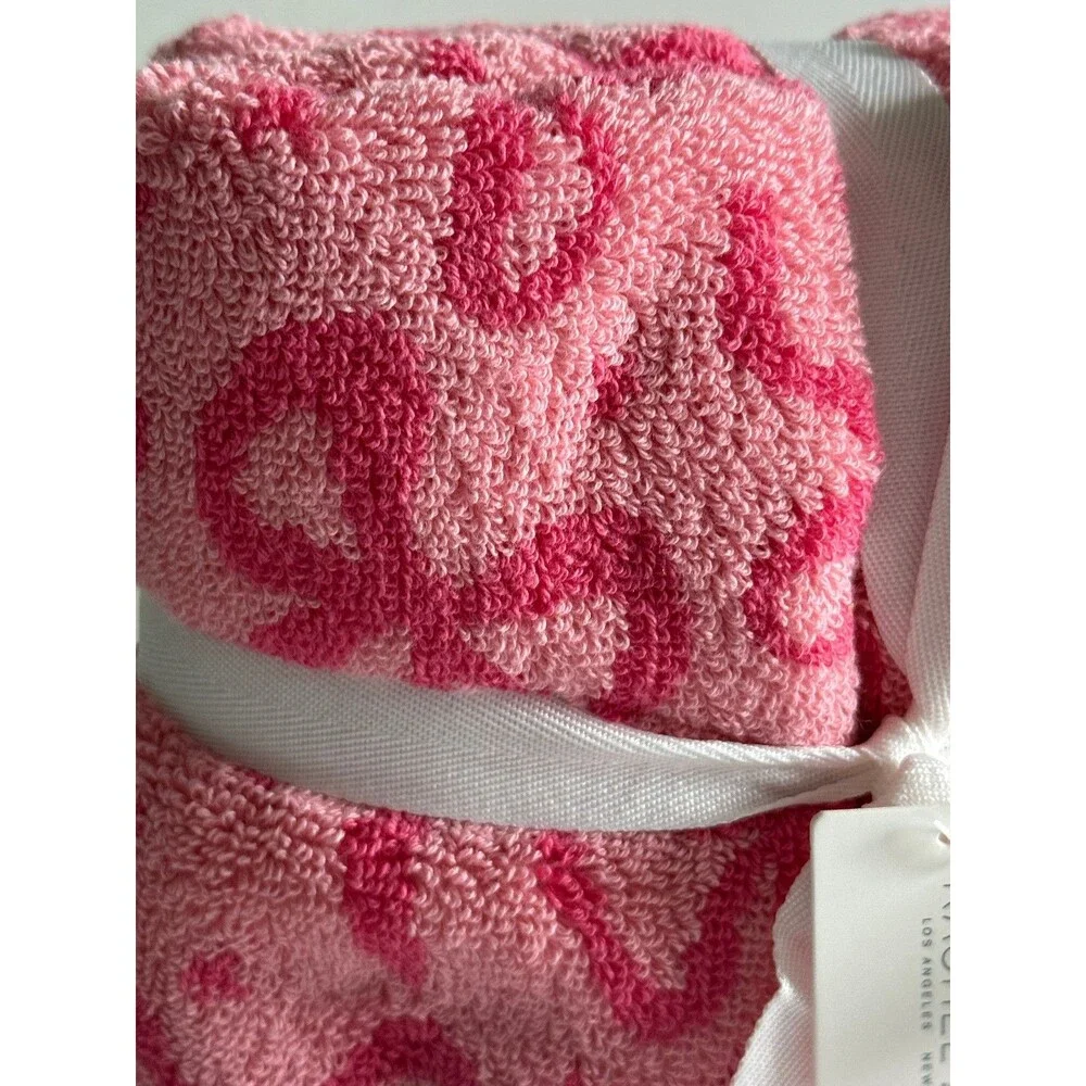 Rachel Zoe Coquette Pink Bow Bath Hand Towel Set 100% Cotton Set of 4 Reversible